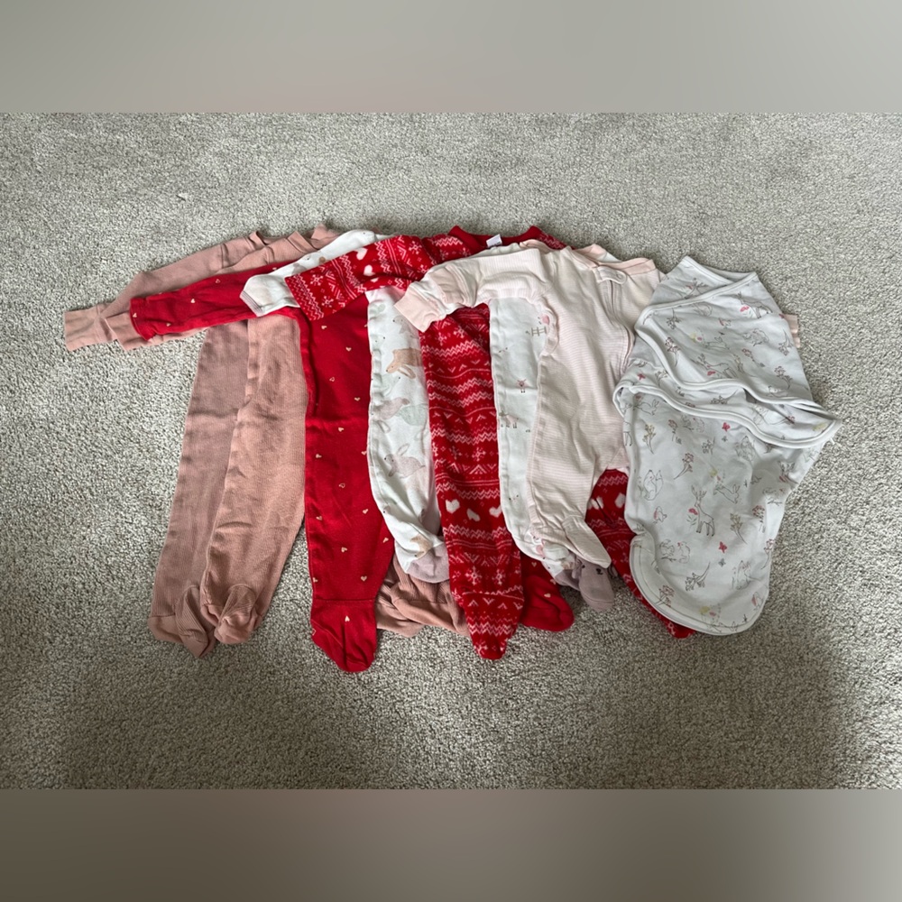 Baby Girl Footie Pajama and Velcro Swaddle Clothing Bundle - Carter’s, Old Navy